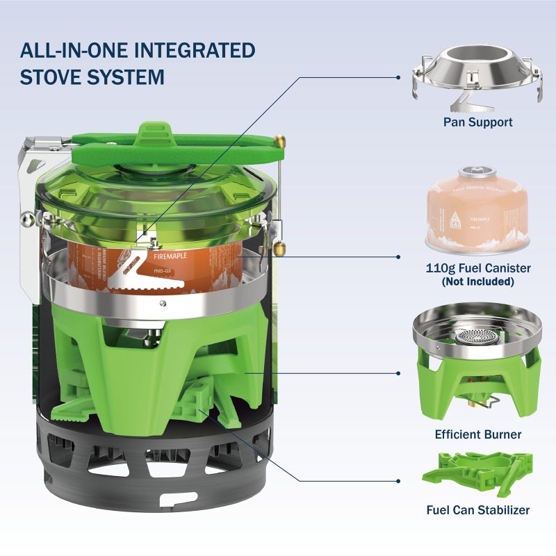 Fire-Maple نظام الطهي الشخصي "النجم الثابت 3" من فاير مابل | نظام موقد/محروق نفاث مع إشعال كهربائي | مثالي للتنزه، التخييم، الرحلات، الصيد، ورحلات الطوارئ، أخضر - Image 3