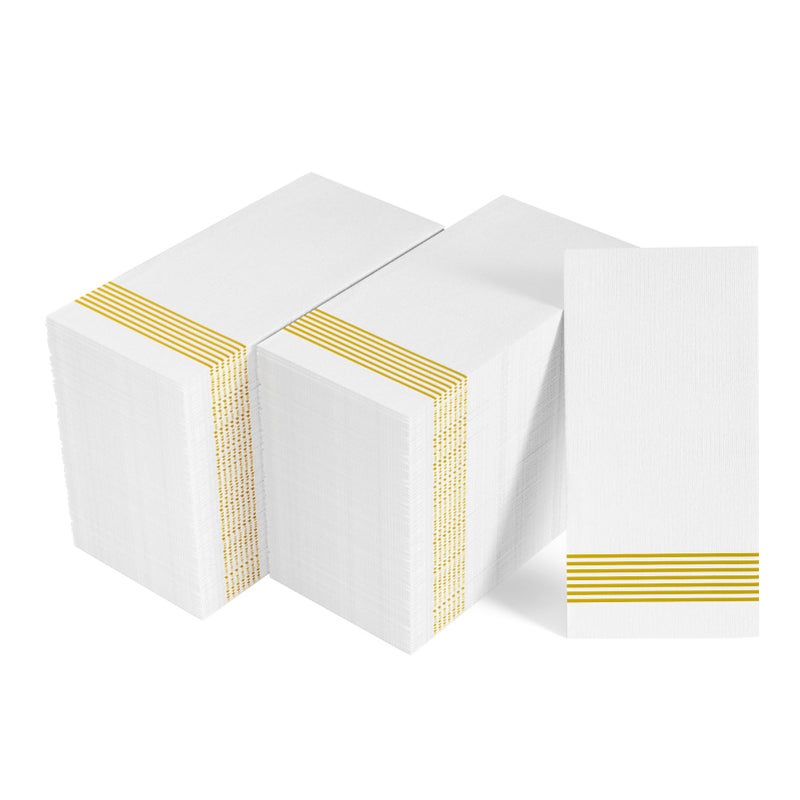 LITOPAK 200 Pack Paper Hand Towels for Bathroom Striped Gold Paper Napkins Disposable and Guest Towels Disposable for Bathrooms Party Wedding or Events