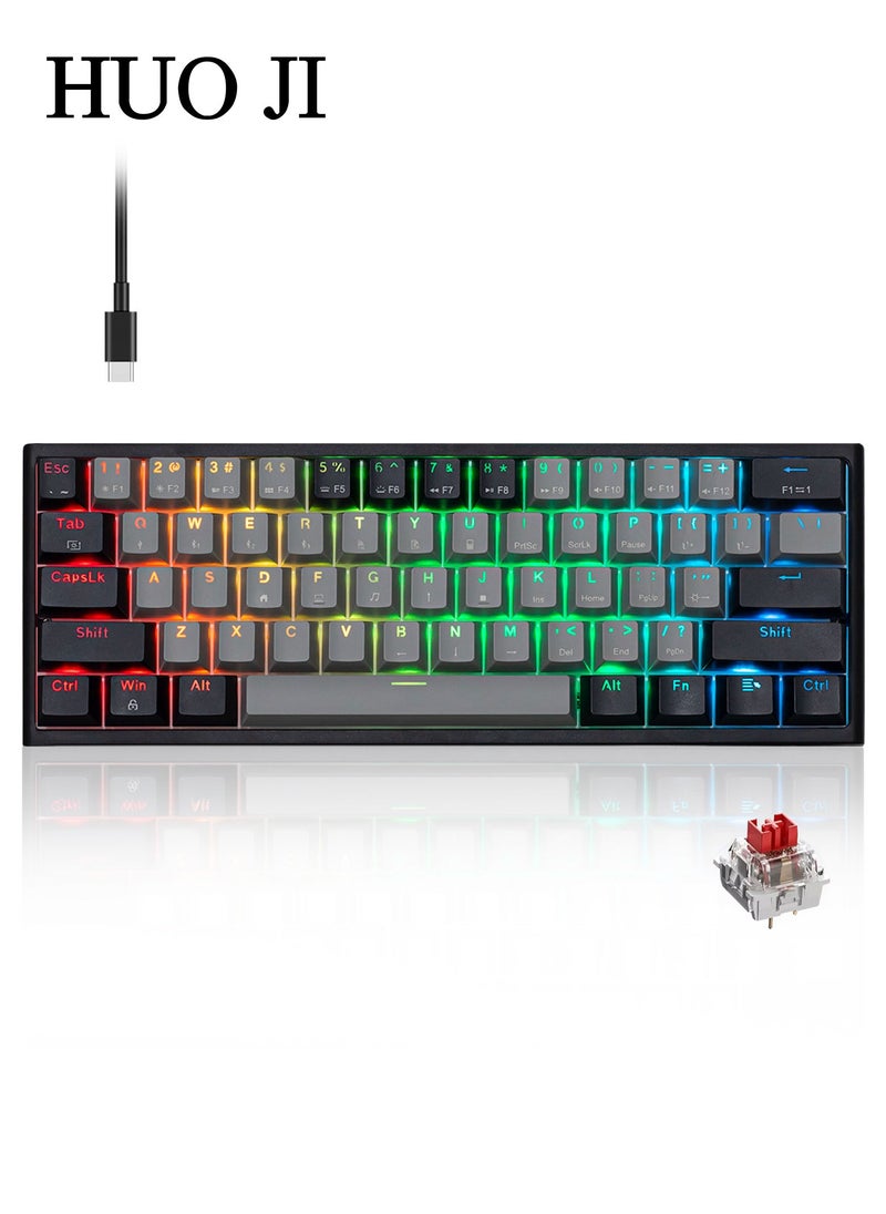 HUO JI - CQ006 60% Wireless Mechanical Gaming Keyboard with Bluetooth/2.4G/Wired Modes – Compact RGB Backlit Keyboard, 61 Keys, Hotswappable Linear Red Switches for PC, Laptop, Windows, Gamer Typist - Image 1