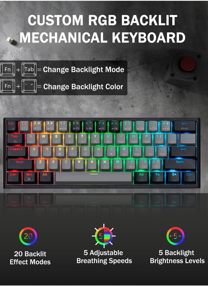 HUO JI - CQ006 60% Wireless Mechanical Gaming Keyboard with Bluetooth/2.4G/Wired Modes – Compact RGB Backlit Keyboard, 61 Keys, Hotswappable Linear Red Switches for PC, Laptop, Windows, Gamer Typist - Image 1