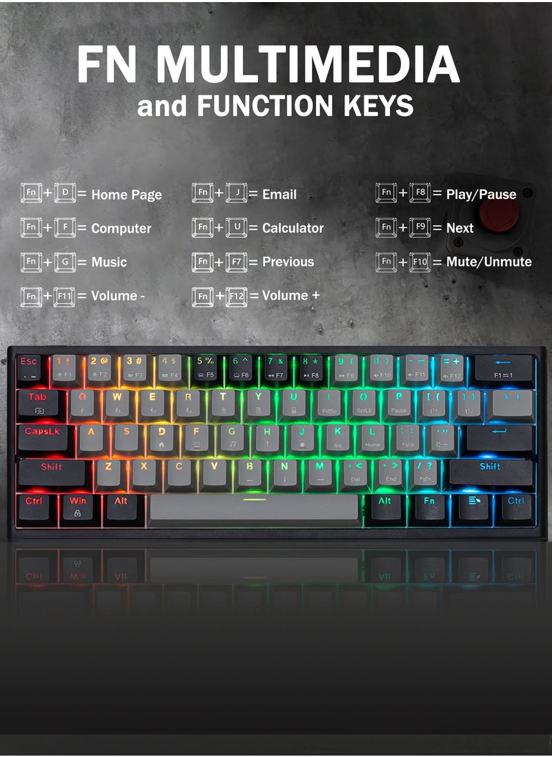 HUO JI - CQ006 60% Wireless Mechanical Gaming Keyboard with Bluetooth/2.4G/Wired Modes – Compact RGB Backlit Keyboard, 61 Keys, Hotswappable Linear Red Switches for PC, Laptop, Windows, Gamer Typist - Image 1