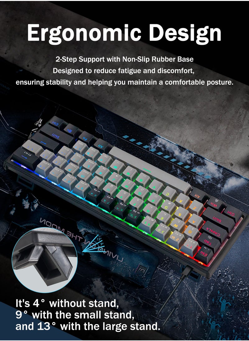 HUO JI - CQ006 60% Wireless Mechanical Gaming Keyboard with Bluetooth/2.4G/Wired Modes – Compact RGB Backlit Keyboard, 61 Keys, Hotswappable Linear Red Switches for PC, Laptop, Windows, Gamer Typist - Image 1
