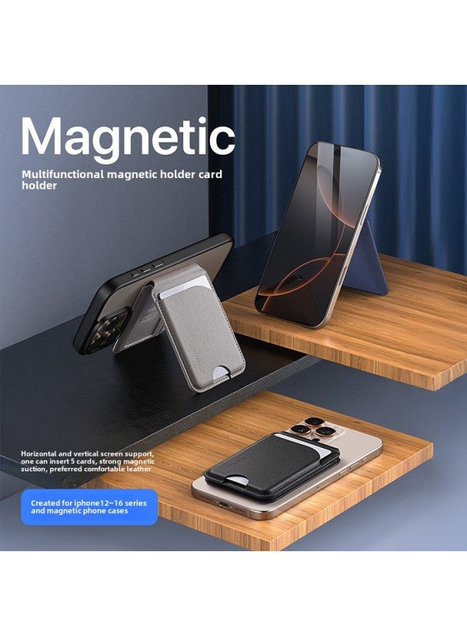 Suitable For MagSafe Magnetic Suction Bracket Card Bag IPhone16 Multi-functional Anti-theft Brush Mobile Phone Back Card Set Wholesale-Specifications:Shaft Style Magnetic Stand Card Holder Gray  - Image 2