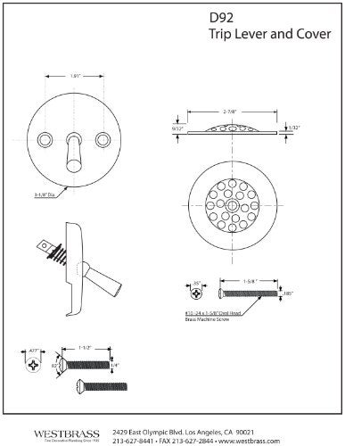 Westbrass R9212 318 Trip Lever Tub Trim Set with 2Hole Overflow Faceplate Oil Rubbed Bronze - Image 3