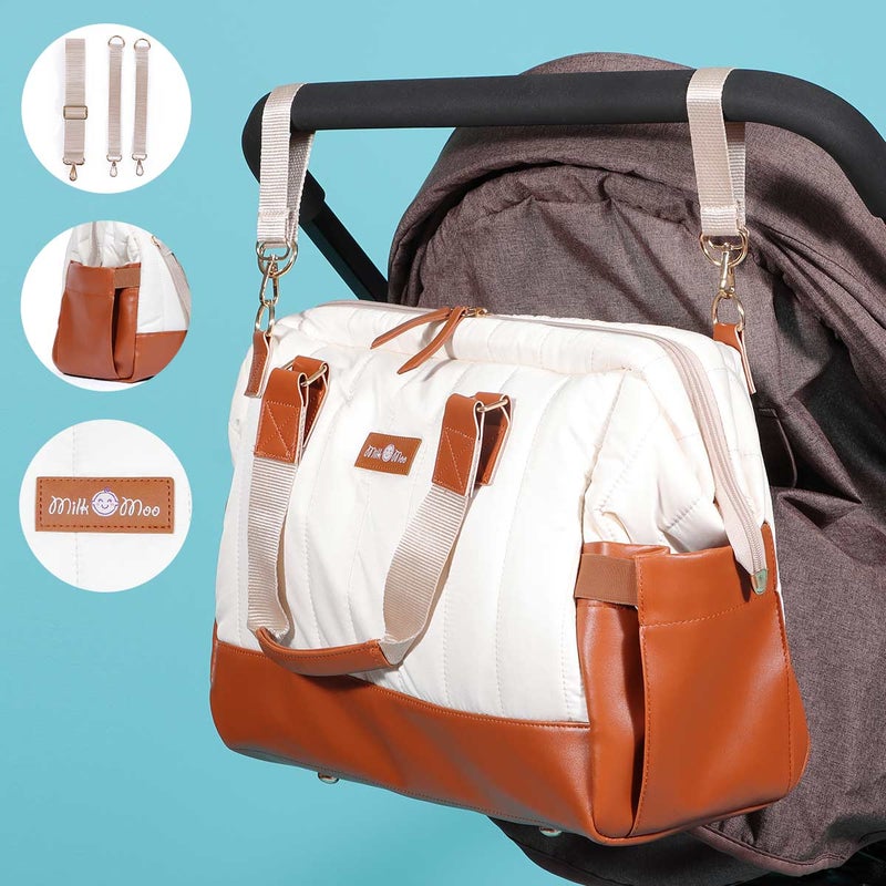 ميلك آند مو حقيبة حفاضات توت، مبطنة وبسعة كبيرة للعناية بالطفل، مصنوعة من جلد نباتي مقاوم للماء، مزودة بجيوب معزولة حرارياً، متعددة الاستخدام كحقيبة كتف أو حقيبة سفر أو حقيبة مستشفى. - Image 3