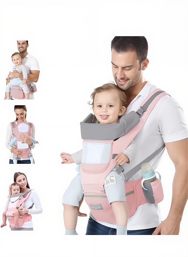 الأورلار حامل طفل مع مقعد الورك، حامل مريح M الوضع 6in1 حامل طفل مولود إلى طفل، حامل رئيس، حامل شبكة قابلة للتنفس، حامل طفل قابل للتعديل للأب وأم الوردي - Image 2