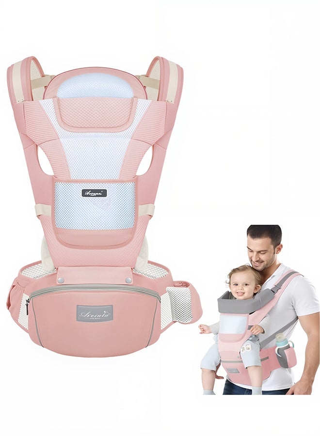 الأورلار حامل طفل مع مقعد الورك، حامل مريح M الوضع 6in1 حامل طفل مولود إلى طفل، حامل رئيس، حامل شبكة قابلة للتنفس، حامل طفل قابل للتعديل للأب وأم الوردي - Image 1