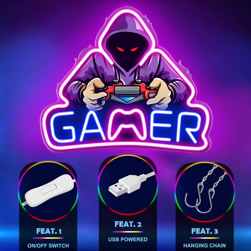 Kavaas Gamer Neon Sign, UV Printed Gaming Neon Sign for Gamer Room Decor - LED Video Game Neon Lights for Bedroom Boys, Gaming Wall decor - Best Gamer Gifts for Teenage Boys, Christmas - Image 3