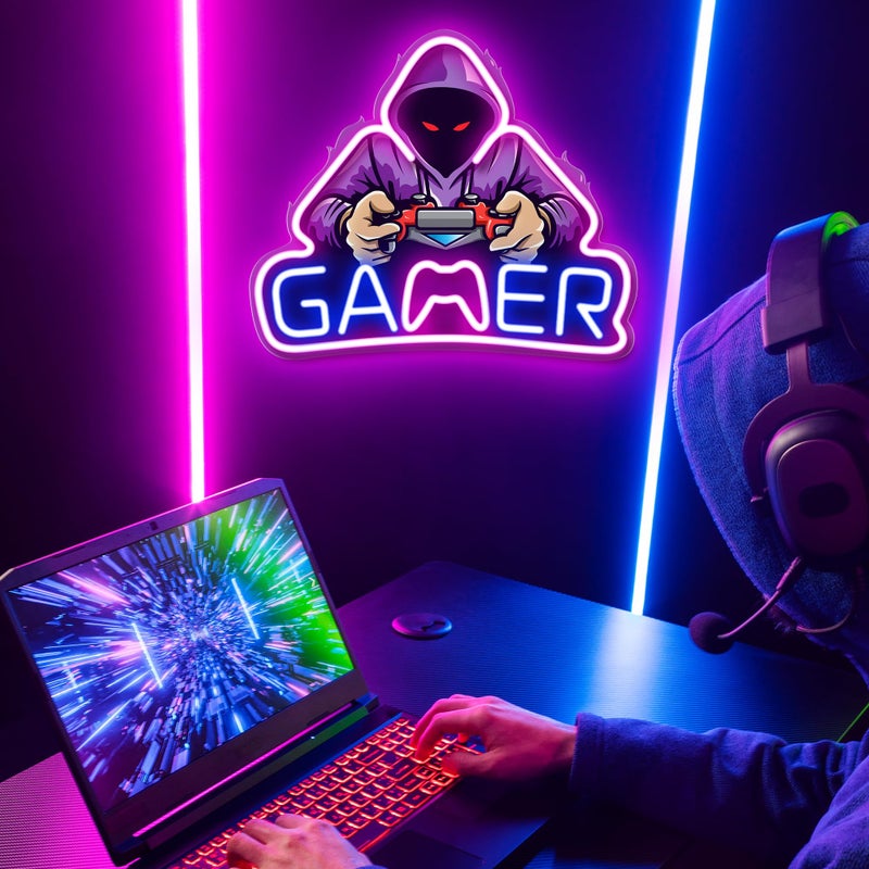 Kavaas Gamer Neon Sign, UV Printed Gaming Neon Sign for Gamer Room Decor - LED Video Game Neon Lights for Bedroom Boys, Gaming Wall decor - Best Gamer Gifts for Teenage Boys, Christmas - Image 2
