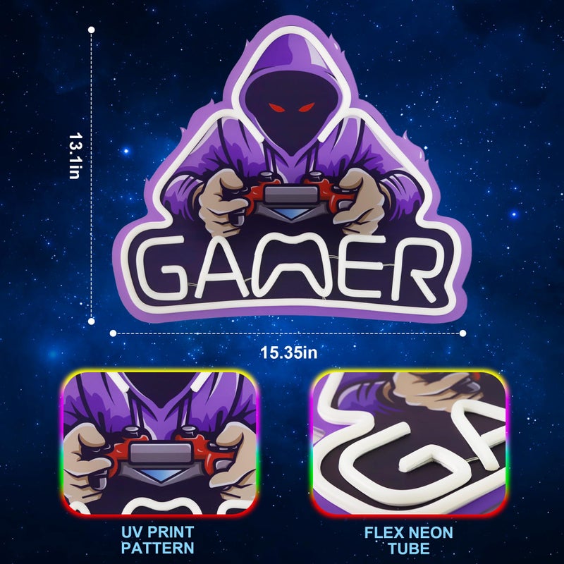 Kavaas Gamer Neon Sign, UV Printed Gaming Neon Sign for Gamer Room Decor - LED Video Game Neon Lights for Bedroom Boys, Gaming Wall decor - Best Gamer Gifts for Teenage Boys, Christmas - Image 4