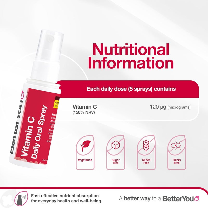 BetterYou Vitamin C Oral Spray Fast Acting High Strength Vitamin C Supplement Supports Immune System and Protect Cells from Oxidative Stress 1Month Supply Natural Cherry Pomegranate Flavour - Image 3