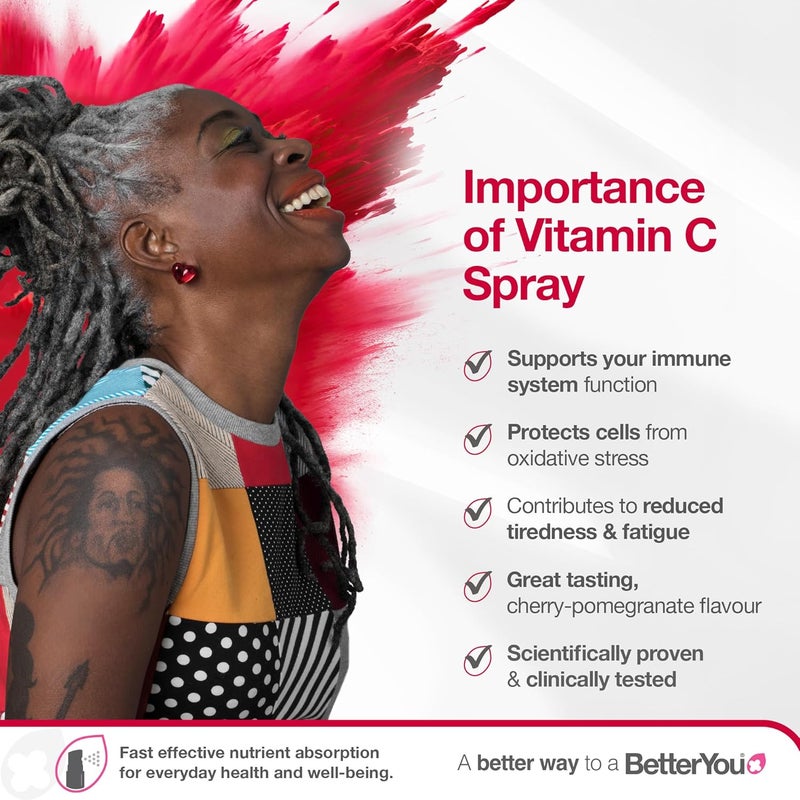 BetterYou Vitamin C Oral Spray Fast Acting High Strength Vitamin C Supplement Supports Immune System and Protect Cells from Oxidative Stress 1Month Supply Natural Cherry Pomegranate Flavour - Image 2