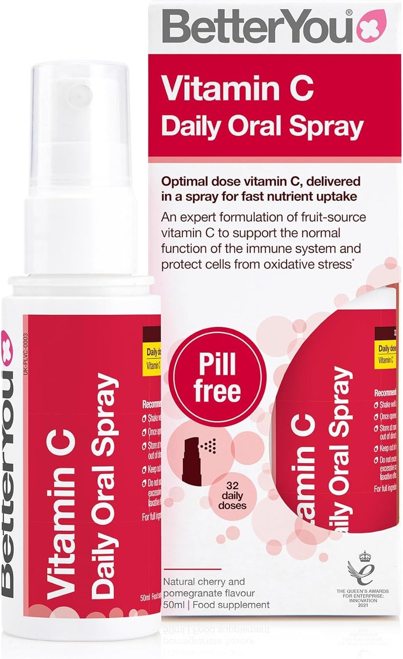 BetterYou Vitamin C Oral Spray Fast Acting High Strength Vitamin C Supplement Supports Immune System and Protect Cells from Oxidative Stress 1Month Supply Natural Cherry Pomegranate Flavour - Image 1