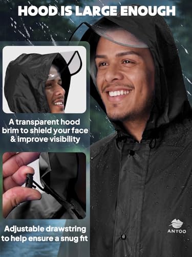 ANYOO Hood Rain Poncho Waterproof Lightweight Raincoat for Men Women Adult with Pocket for Hiking Camping Outdoor Activities - Image 4