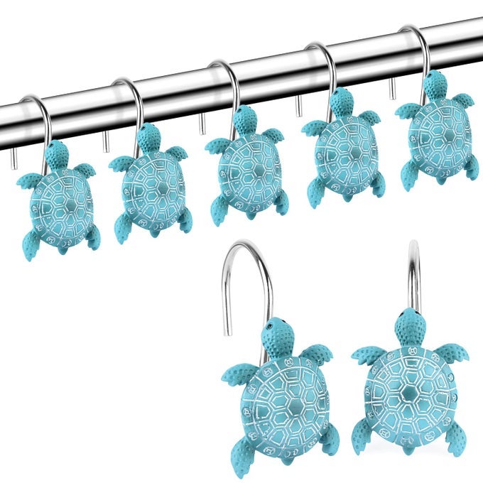 SEA TURTLES SHOWER CURTAIN HOOKS RINGS FOR BATHROOM METAL SHOWER CURTAIN HANGER HOOKS DECORATIVE BATH ROOM ACCESSORIES SETTROPICAL BEACH FASHION THEME BATHROOM DECOR