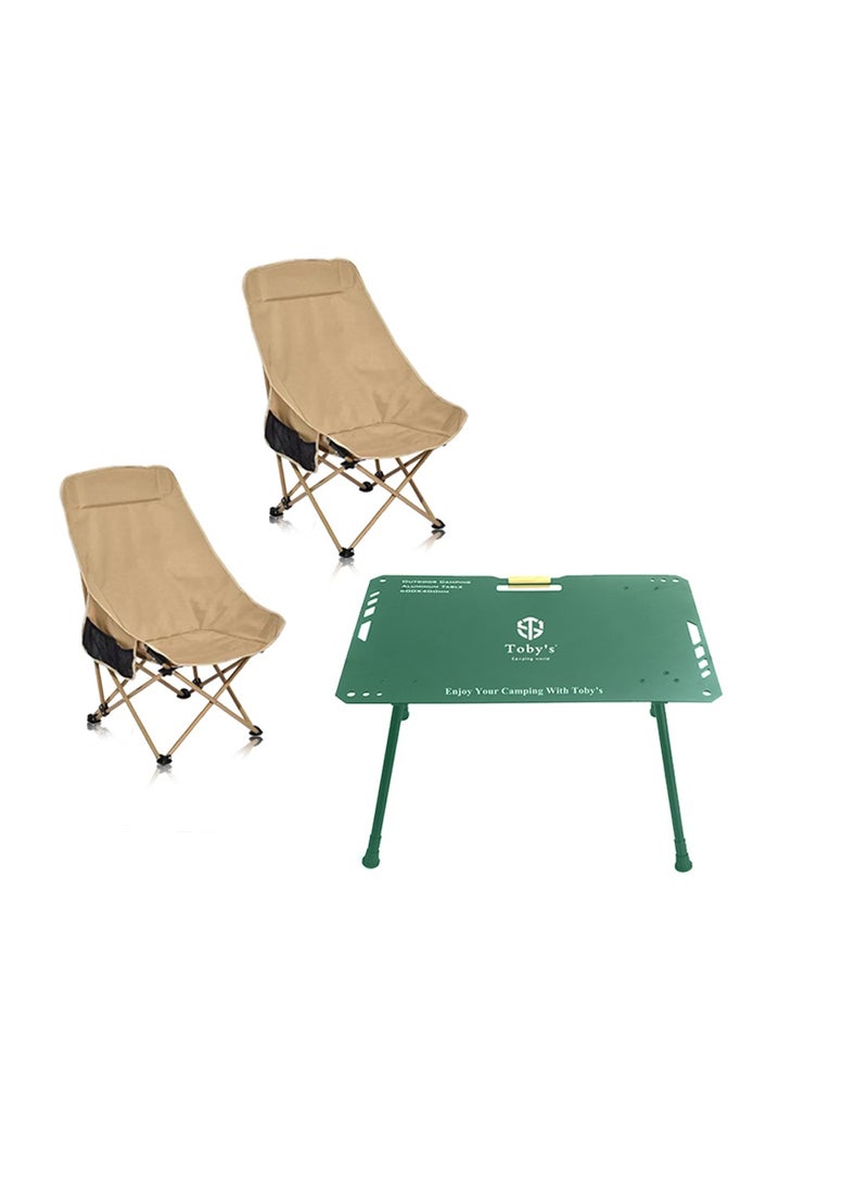 توبيز طاولة تخييم خفيفة الوزن من الألومنيوم باللون الأخضر من توبيز مع كرسيين قابلين للطي من الألمنيوم بظهر مرتفع – ارتفاع قابل للتعديل، مجموعة محمولة للأنشطة الخارجية - Image 1