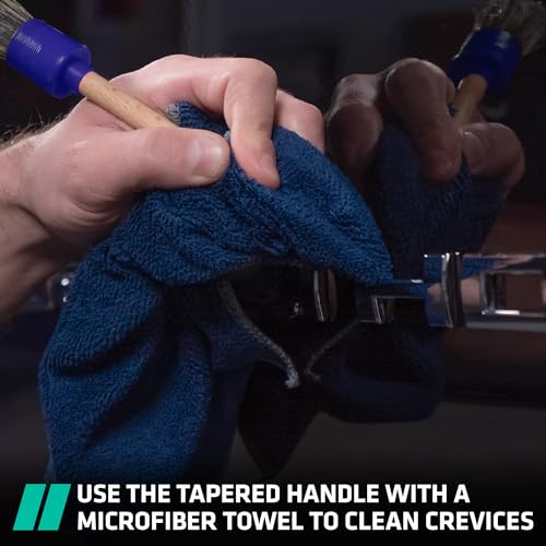 Viking مجموعة فرش تنظيف السيارات VIKING لمجموعة تنظيف السيارات، شعيرات فائقة النعومة للتفاصيل الخارجية، تشمل رؤوس فرش صغيرة ومتوسطة وكبيرة، 3 قطع، زرقاء - Image 4