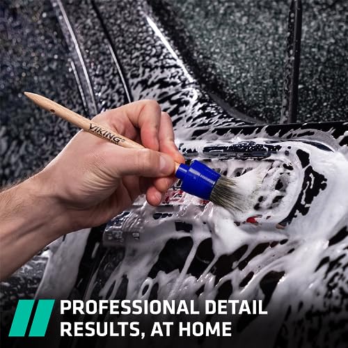 Viking مجموعة فرش تنظيف السيارات VIKING لمجموعة تنظيف السيارات، شعيرات فائقة النعومة للتفاصيل الخارجية، تشمل رؤوس فرش صغيرة ومتوسطة وكبيرة، 3 قطع، زرقاء - Image 5