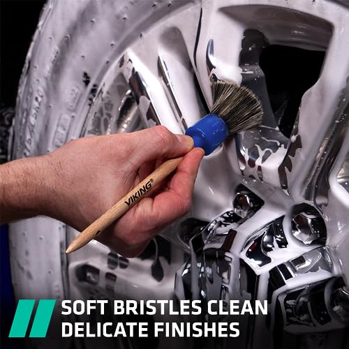 Viking مجموعة فرش تنظيف السيارات VIKING لمجموعة تنظيف السيارات، شعيرات فائقة النعومة للتفاصيل الخارجية، تشمل رؤوس فرش صغيرة ومتوسطة وكبيرة، 3 قطع، زرقاء - Image 2