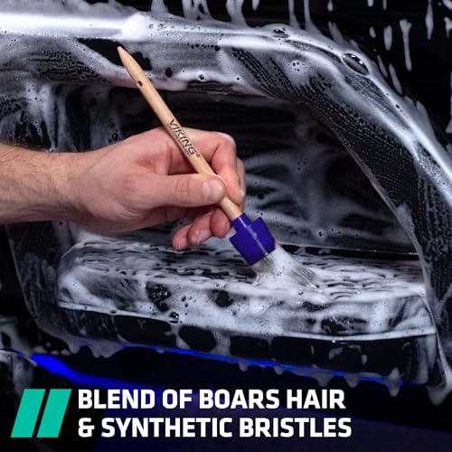 Viking مجموعة فرش تنظيف السيارات VIKING لمجموعة تنظيف السيارات، شعيرات فائقة النعومة للتفاصيل الخارجية، تشمل رؤوس فرش صغيرة ومتوسطة وكبيرة، 3 قطع، زرقاء - Image 3