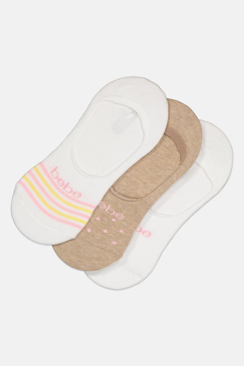 bebe Women 3 Pairs Brand Logo Invisible Socks, White - Image 1