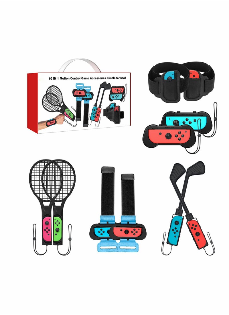 Excefore Switch Game Sports Accessories Bundle,10 in 1 Family Accessories Kit for Switch & OLED Games : Joycon Grip for Mario Golf Super Rush,Wrist Dance Bands & Leg Strap,Comfort Grip Case And Tennis Rackets  - Image 1