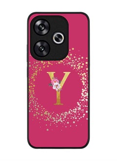 Rugged Black edge case for Xiaomi Poco F6 / Xiaomi Redmi Turbo 3 Case Cover Custom Monogram Initial Letter Floral Pattern Alphabet- Y (Deep Pink Rose)
