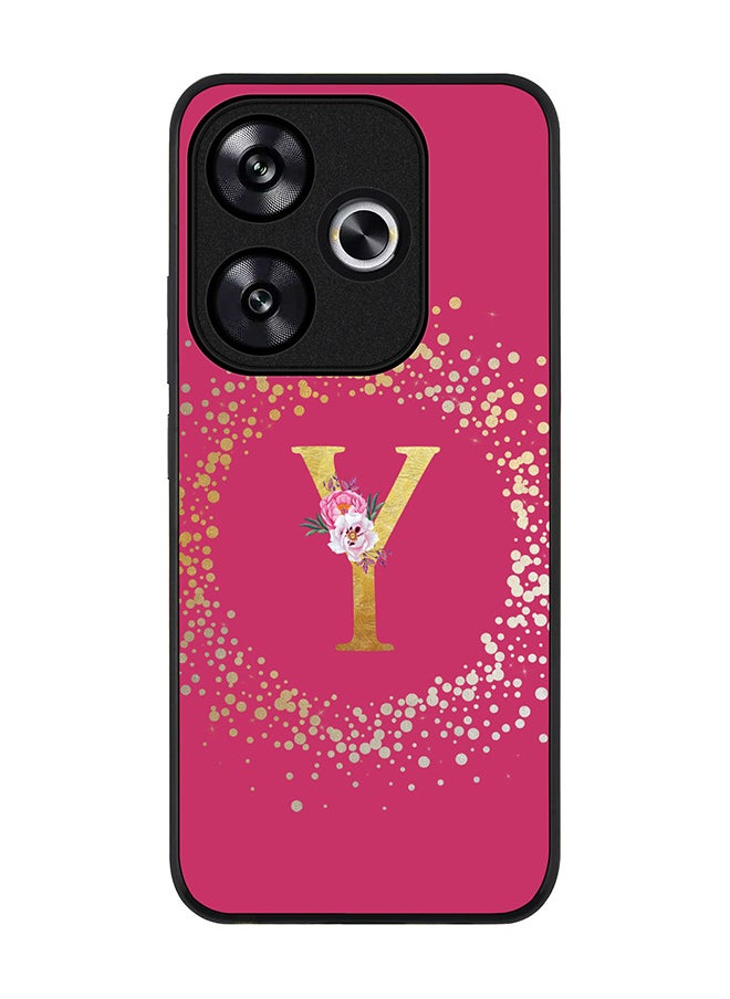 Stylizedd - Rugged Black edge case for Xiaomi Poco F6 / Xiaomi Redmi Turbo 3 Case Cover Custom Monogram Initial Letter Floral Pattern Alphabet- Y (Deep Pink Rose) - Image 1