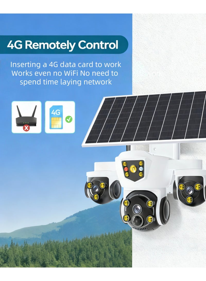 12MP 6K Solar 4G Secruity Camera True Triple Lens Triple View PTZ 360 Full Color Night Vision Outdoor PIR Human Detection，3 lenses show 3 views, motion detection + red - blue alerts, two - way talk—all - round! (With 128GB SD Card) - Image 2