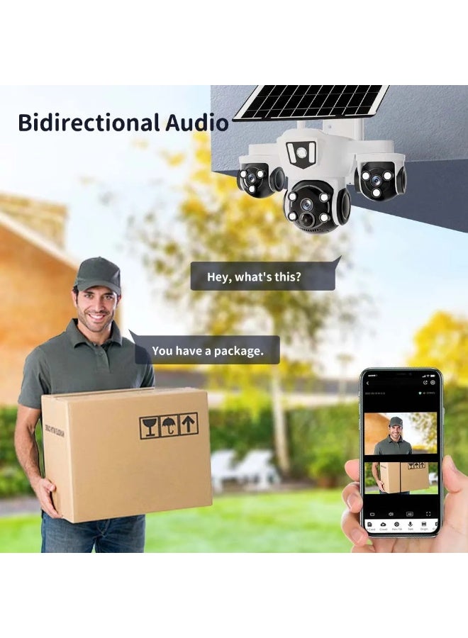 12MP 6K Solar 4G Secruity Camera True Triple Lens Triple View PTZ 360 Full Color Night Vision Outdoor PIR Human Detection，3 lenses show 3 views, motion detection + red - blue alerts, two - way talk—all - round! (With 128GB SD Card) - Image 5