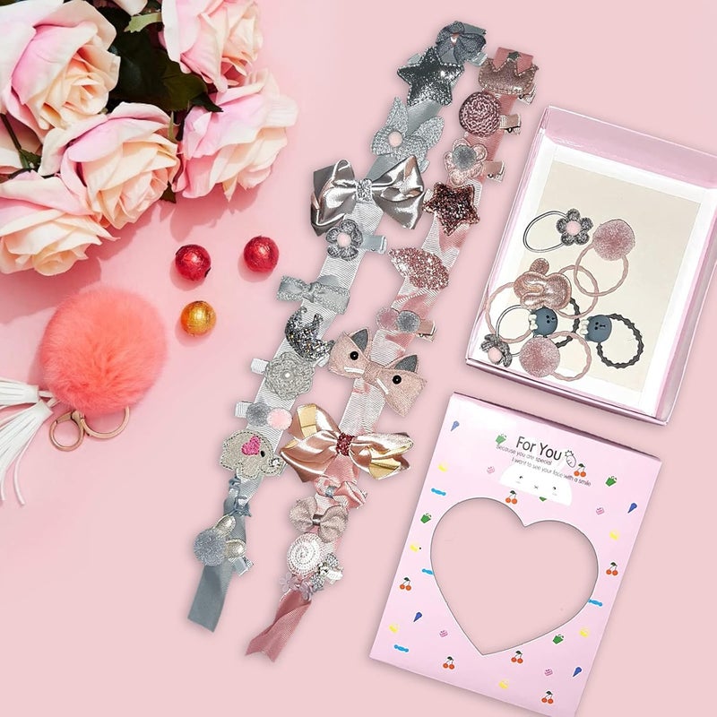 Scettar Baby Girls Hair Clips Cute Hair Bows Baby Elastic Hair Ties Hair Accessories Ponytail Holder Hairpins Set For Baby Girls Teens Toddlers Assorted styles 36 pieces PackPinkGrey - Image 2