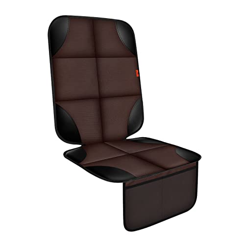 XHYANG Car Seat Protector 1 Pack Car Seat Cushion Mat Thickest Padding,Waterproof 600D Fabric Car Seat Covers for Non-Slip Backing Mesh Pockets for Baby and Pet (Brown, 1 Pc) - Image 1