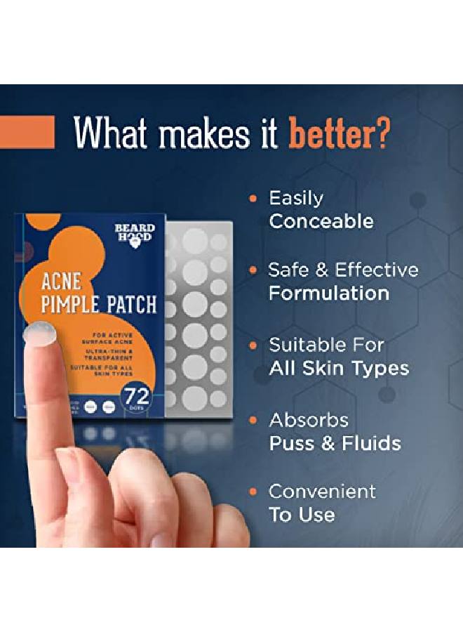 BEARDHOOD Acne Pimple Patch | 72 Hydrocolloid Waterproof Patches | For Active Surface Acne | Absorbs Pimple Overnight Reduces Excess Oil | For All Skin Types  - Image 4