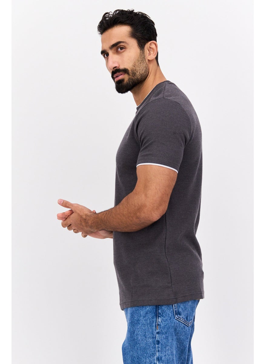 Cactus Man by Ricky Singh - Men Crew Neck Short Sleeves Heather T-Shirt, Dark Grey - Image 1