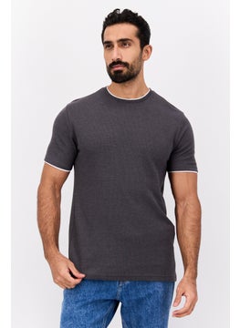 Men Crew Neck Short Sleeves Heather T-Shirt, Dark Grey