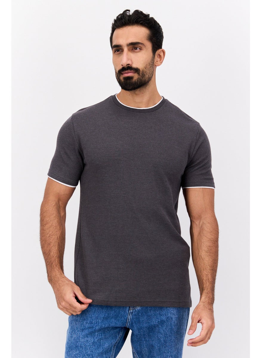 Cactus Man by Ricky Singh - Men Crew Neck Short Sleeves Heather T-Shirt, Dark Grey - Image 1