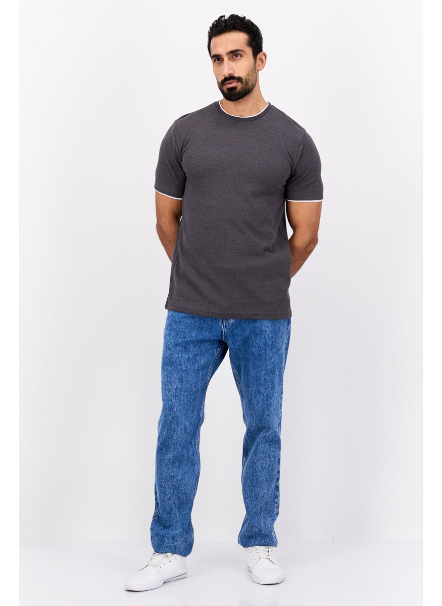 Cactus Man by Ricky Singh - Men Crew Neck Short Sleeves Heather T-Shirt, Dark Grey - Image 1