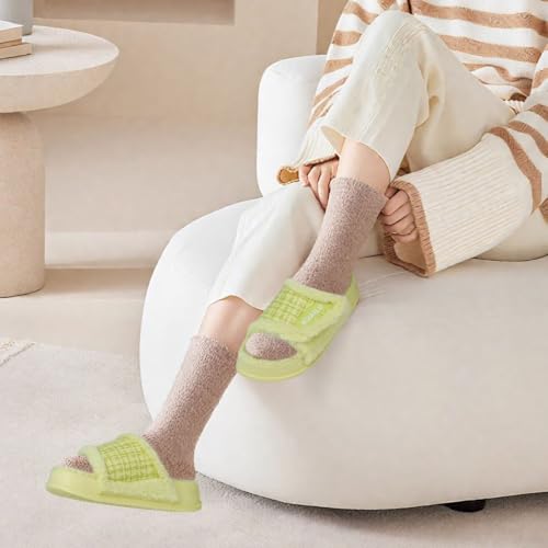 KuaiLu Cushion Slippers For Women with Orthopedic Arch Support Wide Adjustable Open Toe Platform Furry Fur Sandals Warm Teddy Fleece Recovery Slides Slip On House Shoes Indoor Outdoor Outfits Green11 - Image 3