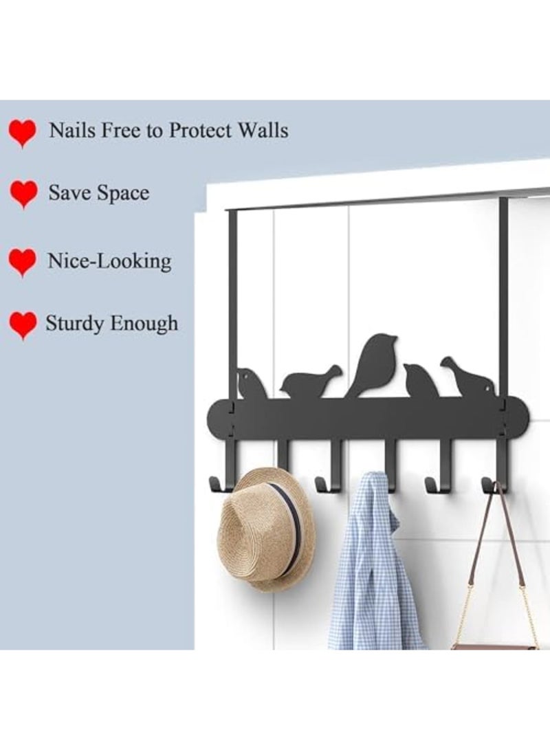 Over The Door Hook for Bird Pattern - Heavy Duty Hanging Towel Organizer with 6 Hooks for Towel, Coat, Bag, Robe - Space Saving, Nails Free, Fits Most Doors - Image 3