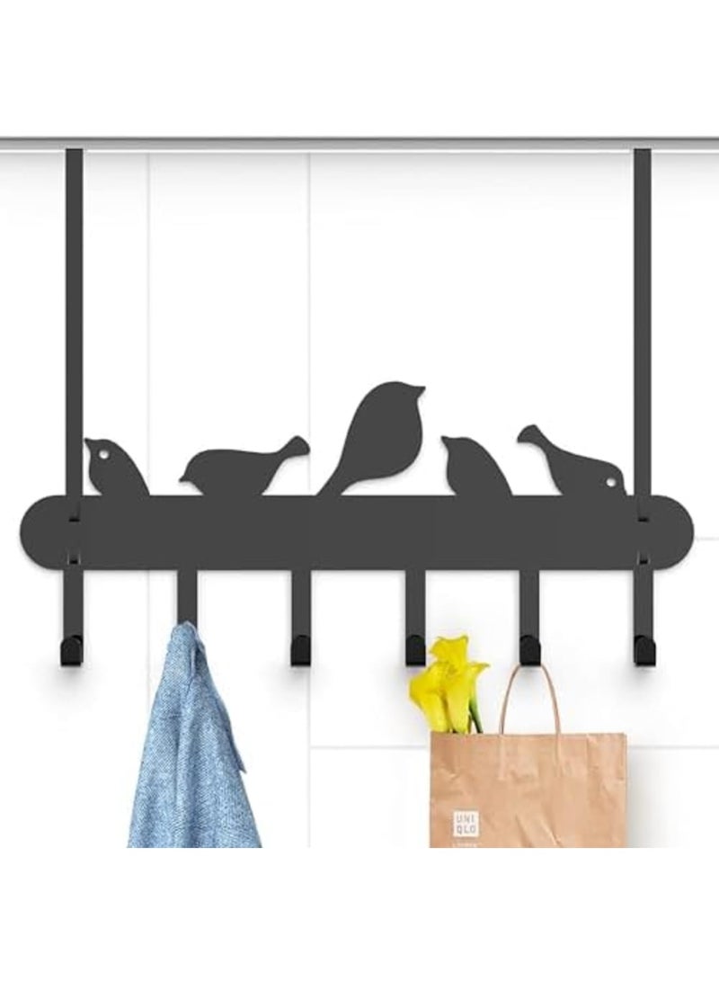 Over The Door Hook for Bird Pattern - Heavy Duty Hanging Towel Organizer with 6 Hooks for Towel, Coat, Bag, Robe - Space Saving, Nails Free, Fits Most Doors - Image 1