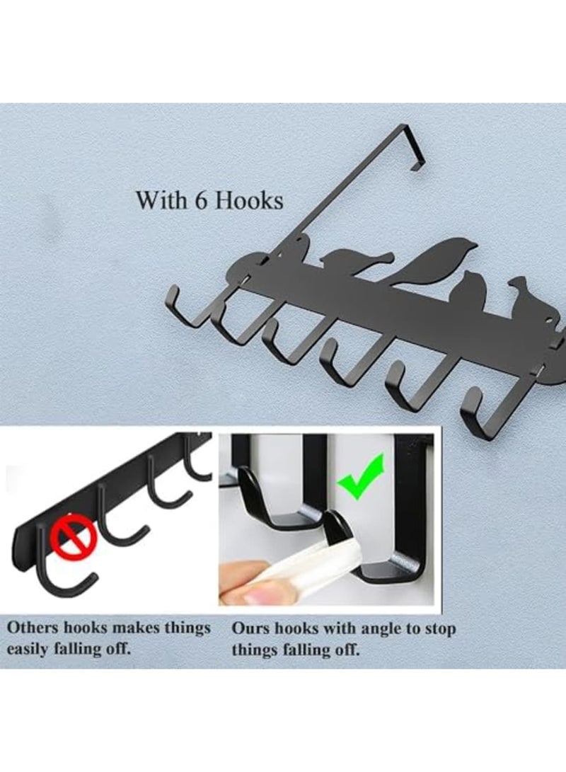 Over The Door Hook for Bird Pattern - Heavy Duty Hanging Towel Organizer with 6 Hooks for Towel, Coat, Bag, Robe - Space Saving, Nails Free, Fits Most Doors - Image 4