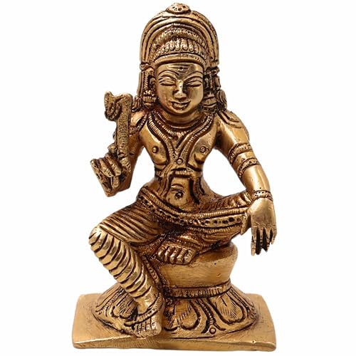 Bhunes Ayyapa Brass Idol Murti – Lord Ayyappan Sculpture, Temple Guardian, Folk Deity, Home Decor, Pooja, Spiritual Showpiece, South Indian Vigraha, Gold, 4 Inch, 1 Piece - Image 2
