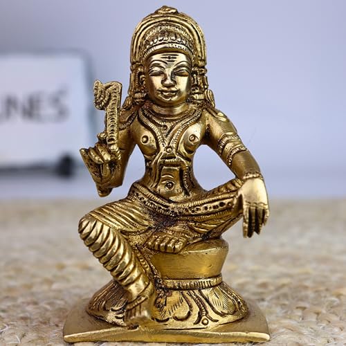 Bhunes Ayyapa Brass Idol Murti – Lord Ayyappan Sculpture, Temple Guardian, Folk Deity, Home Decor, Pooja, Spiritual Showpiece, South Indian Vigraha, Gold, 4 Inch, 1 Piece - Image 1