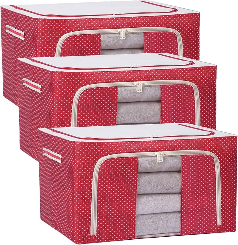 Raggle polycotton Clothes Storage Organizer Bins, Foldable Storage Bins-Cloth Steel Frame Storage Box with Foldable Clear Window & Reinforced Handles (Red, 24L-1) - Image 3