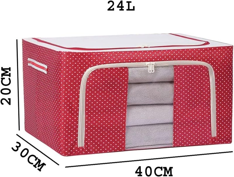 Raggle polycotton Clothes Storage Organizer Bins, Foldable Storage Bins-Cloth Steel Frame Storage Box with Foldable Clear Window & Reinforced Handles (Red, 24L-1) - Image 2