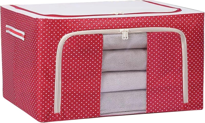 Raggle polycotton Clothes Storage Organizer Bins, Foldable Storage Bins-Cloth Steel Frame Storage Box with Foldable Clear Window & Reinforced Handles (Red, 24L-1) - Image 1