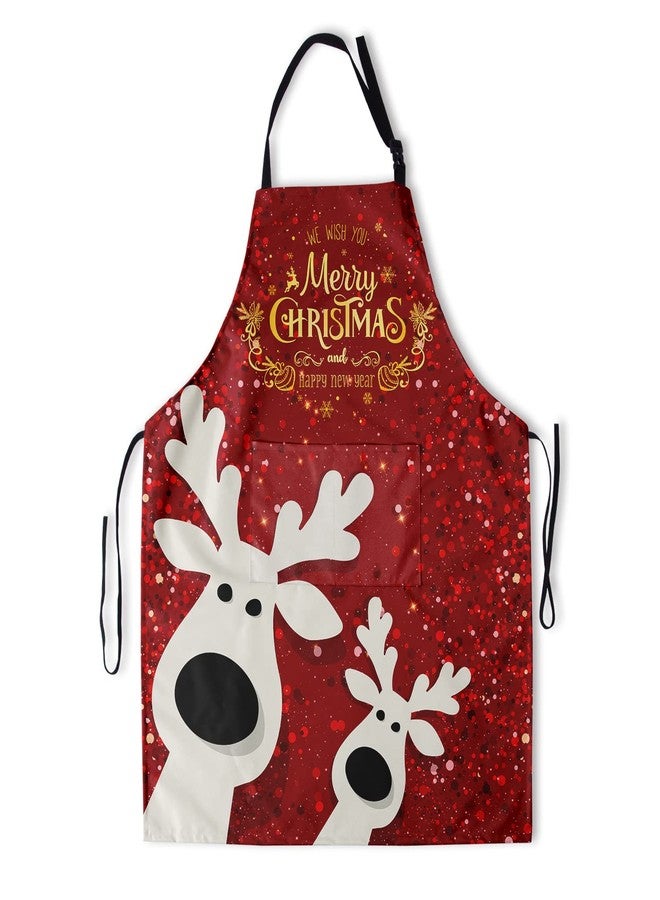 aportt Red Christmas apron for Women Winter Deer Smocks With 2 Pockets Waterproof Xmas Holiday Santa Aprons Barber Chef Cooking Grilling Kitchen Accessories Pinafore 28x33 In - Image 1