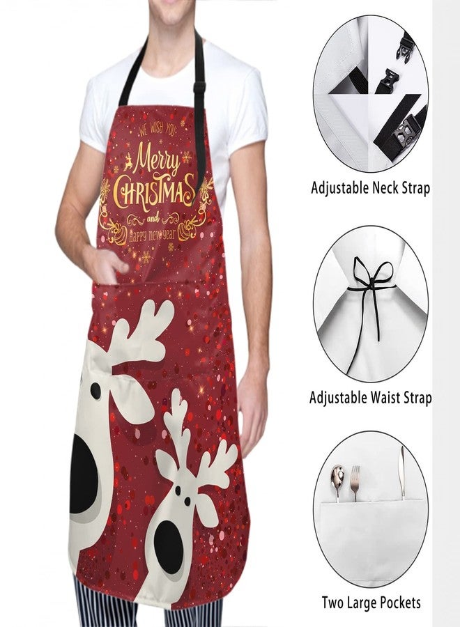 aportt Red Christmas apron for Women Winter Deer Smocks With 2 Pockets Waterproof Xmas Holiday Santa Aprons Barber Chef Cooking Grilling Kitchen Accessories Pinafore 28x33 In - Image 3