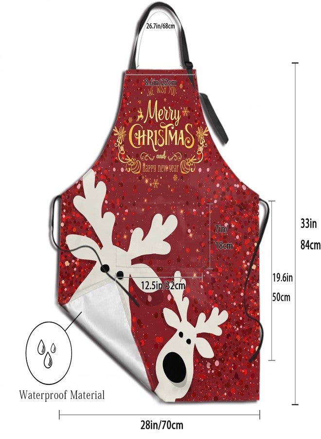 aportt Red Christmas apron for Women Winter Deer Smocks With 2 Pockets Waterproof Xmas Holiday Santa Aprons Barber Chef Cooking Grilling Kitchen Accessories Pinafore 28x33 In - Image 5