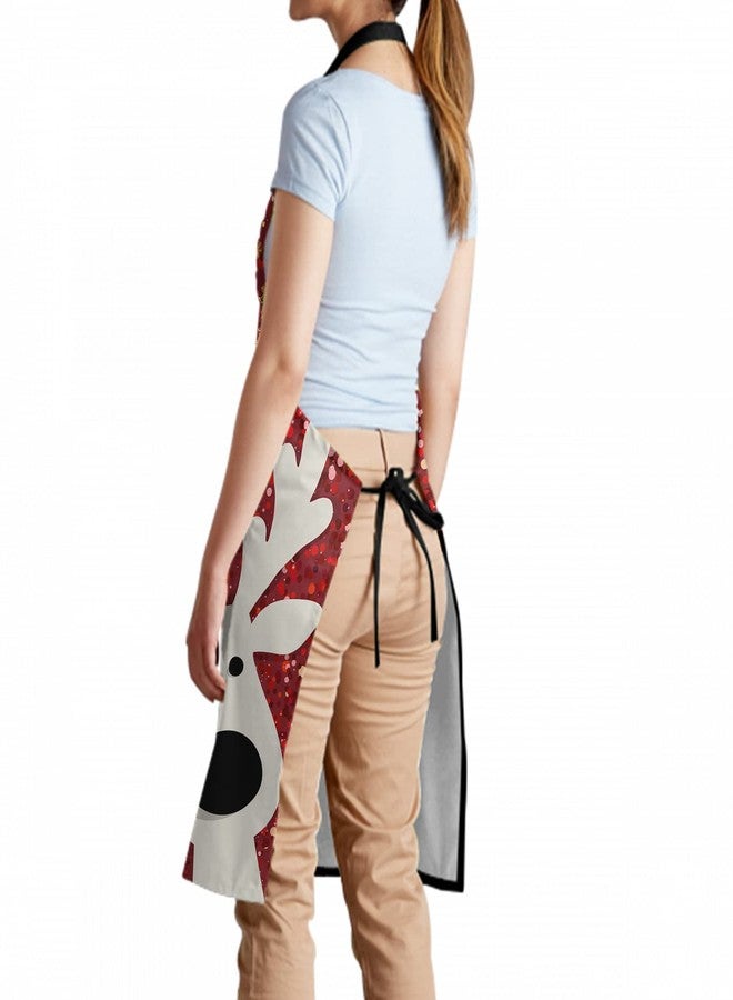 aportt Red Christmas apron for Women Winter Deer Smocks With 2 Pockets Waterproof Xmas Holiday Santa Aprons Barber Chef Cooking Grilling Kitchen Accessories Pinafore 28x33 In - Image 4